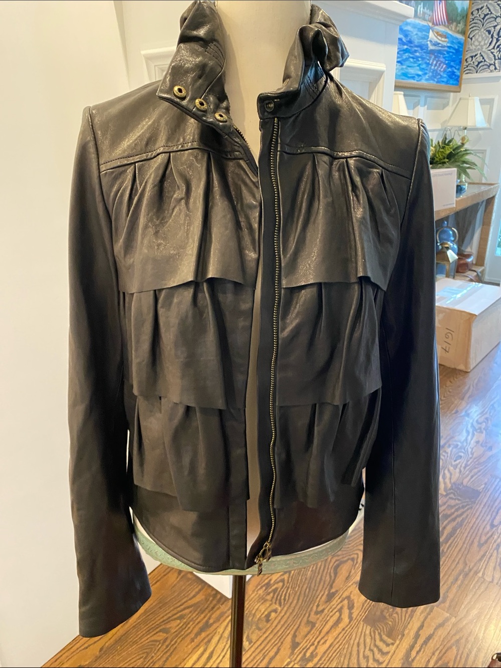 Diane Von Furstenberg Black Layered Leather Zip-Front Jacket